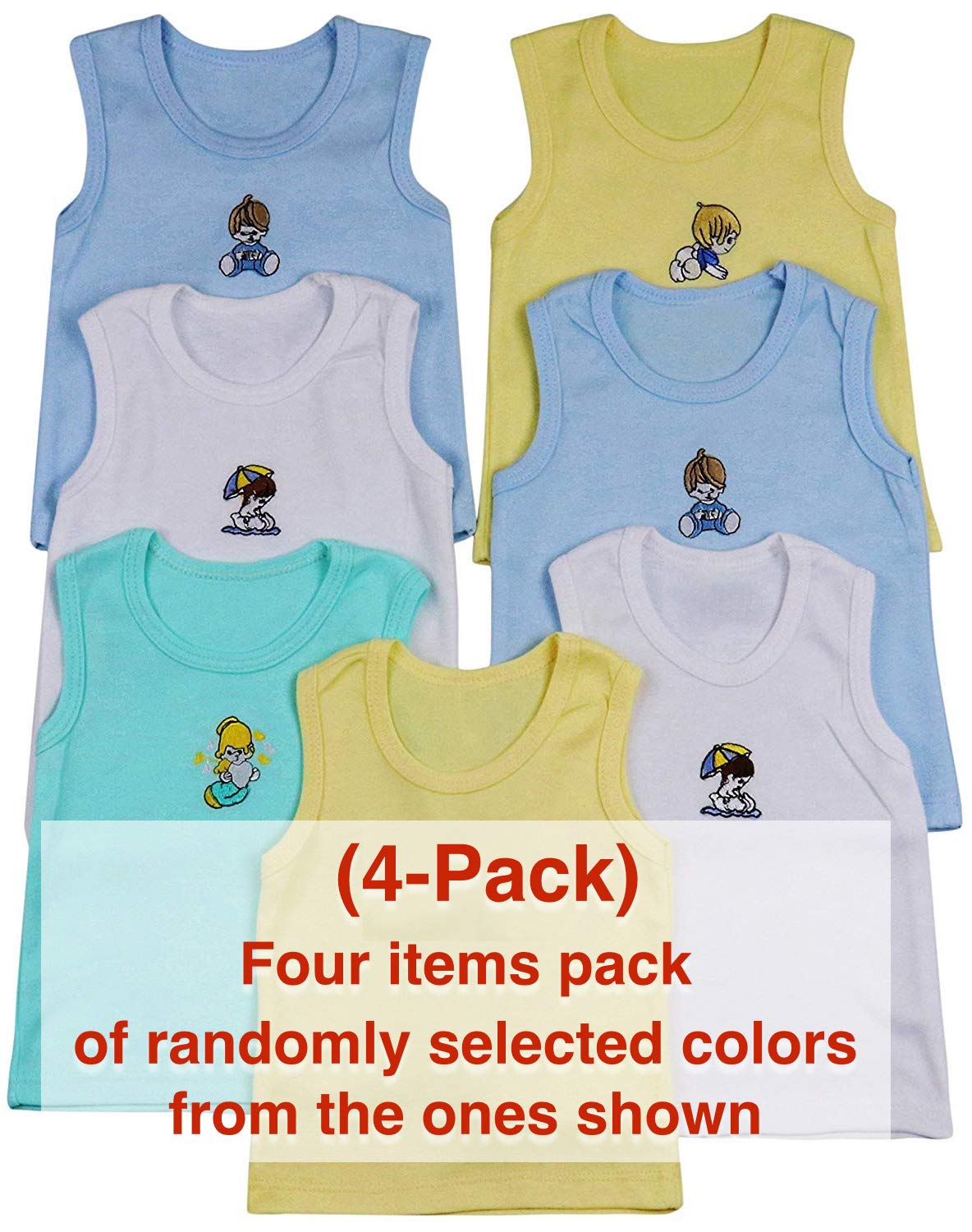 Boys' Pack of 4 100% Cotton Tank Tops - Baby Steps