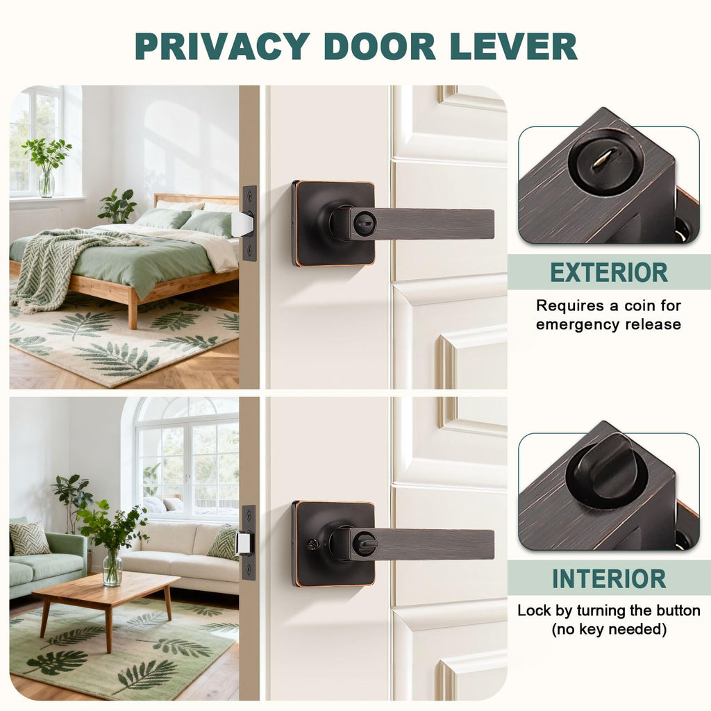 10 Pack Privacy Door Levers Bedroom Door Handle with Lock Oil Rubbed Bronze Square Door Handles Keyless Door Lock
