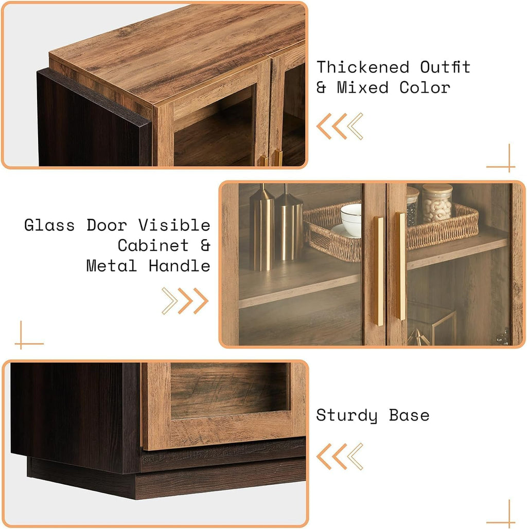 Sideboard Buffet Cabinet, Mixed Color Accent Cabinet with LED Lights