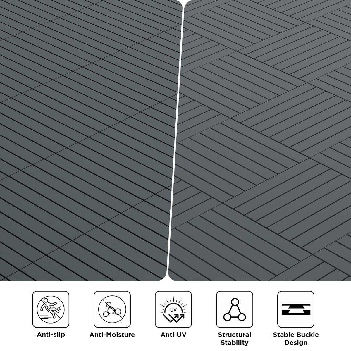 Patio Deck Tiles, Interlocking Decking Tiles Floor Tile, Easy and Quick Installation Court Tiles for Porch Poolside