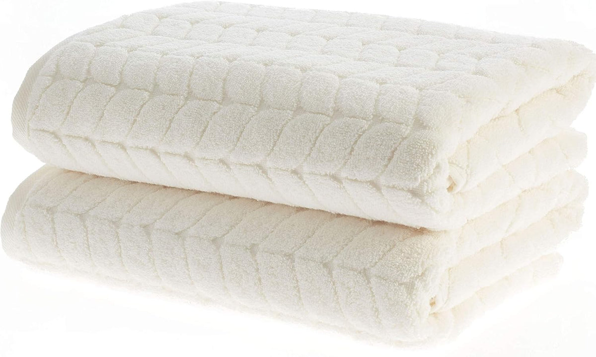 Turkish Cotton Bath Towels, Hand Towels - Soft Plush Jacquard Collection - Highly Absorbent Towel Set (Cream, 6 pcs