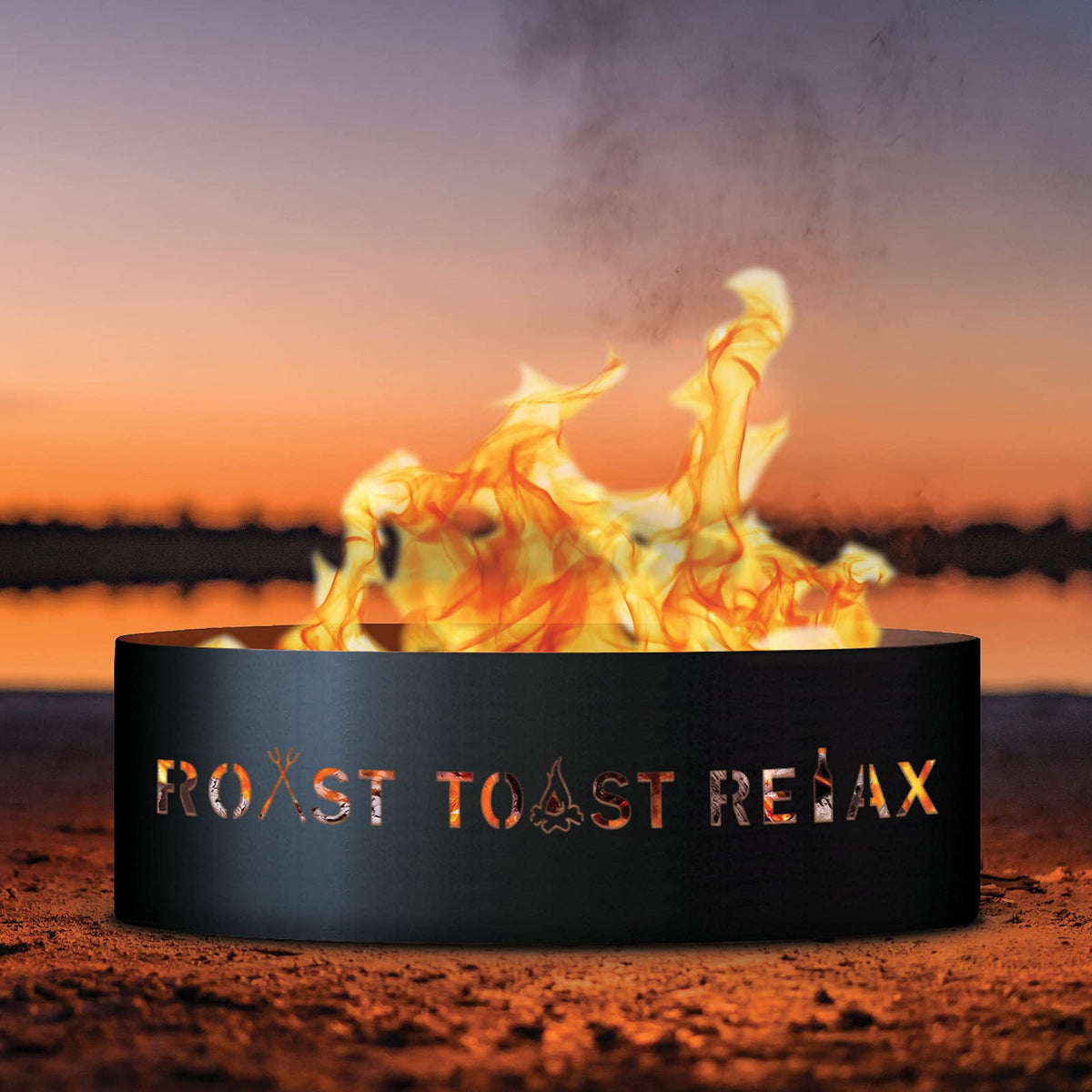 Roast Toast Relax Unpainted 12 in. Tall 30 in. Diameter Outdoor Fire Ring with Fire Poker - 30 x 30 x 12