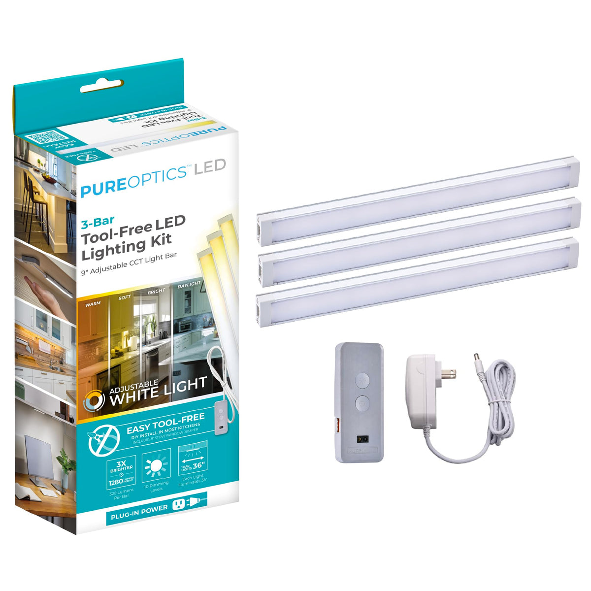 Under Cabinet Light Kit, Motion Sensor, Dimmable, Linkable, 3 Color Settings, Tool-Free, Cabinets and Closets, (3) 9"