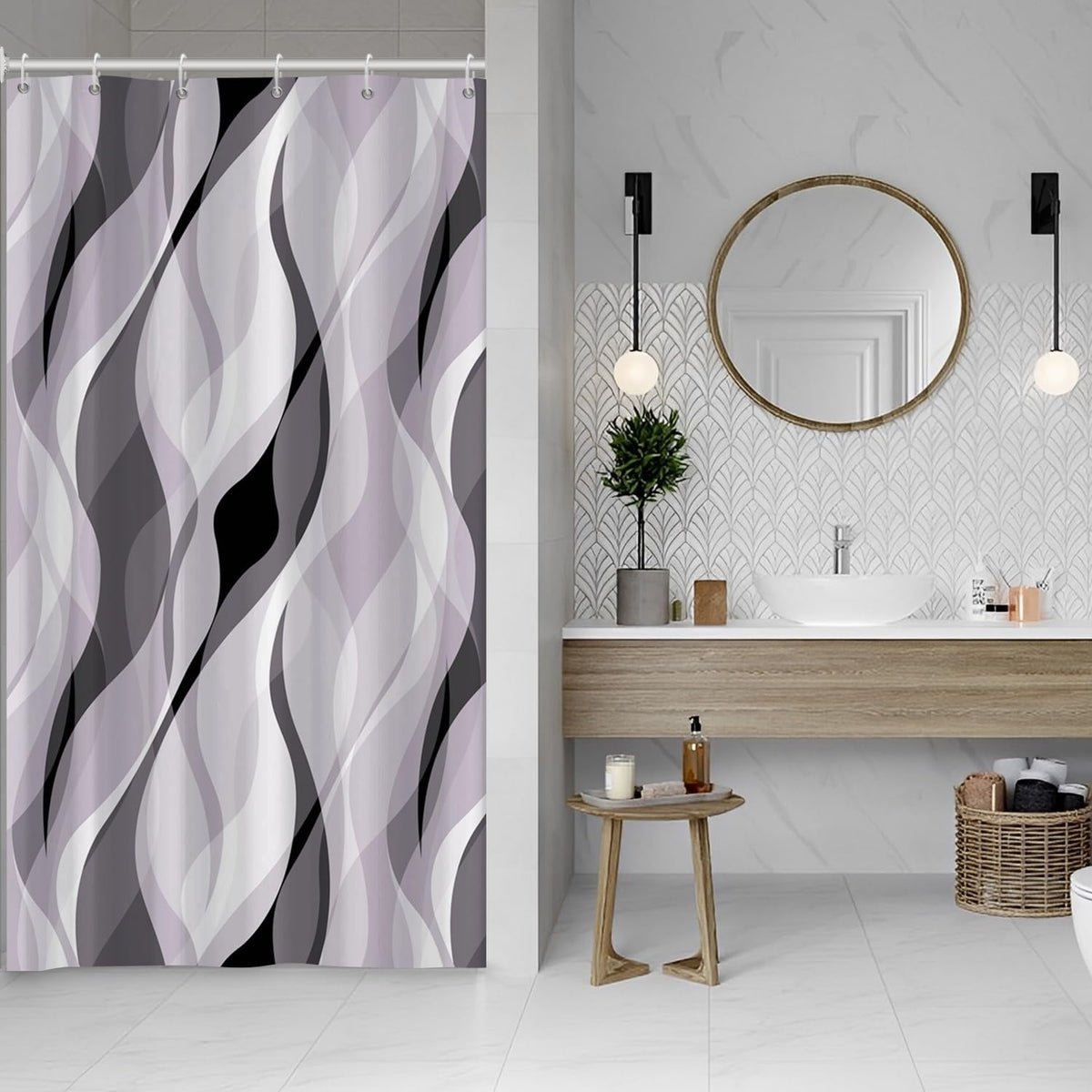 Stall Shower Curtain, Lavender Striped Small RV Curtain 48x72 Inch
