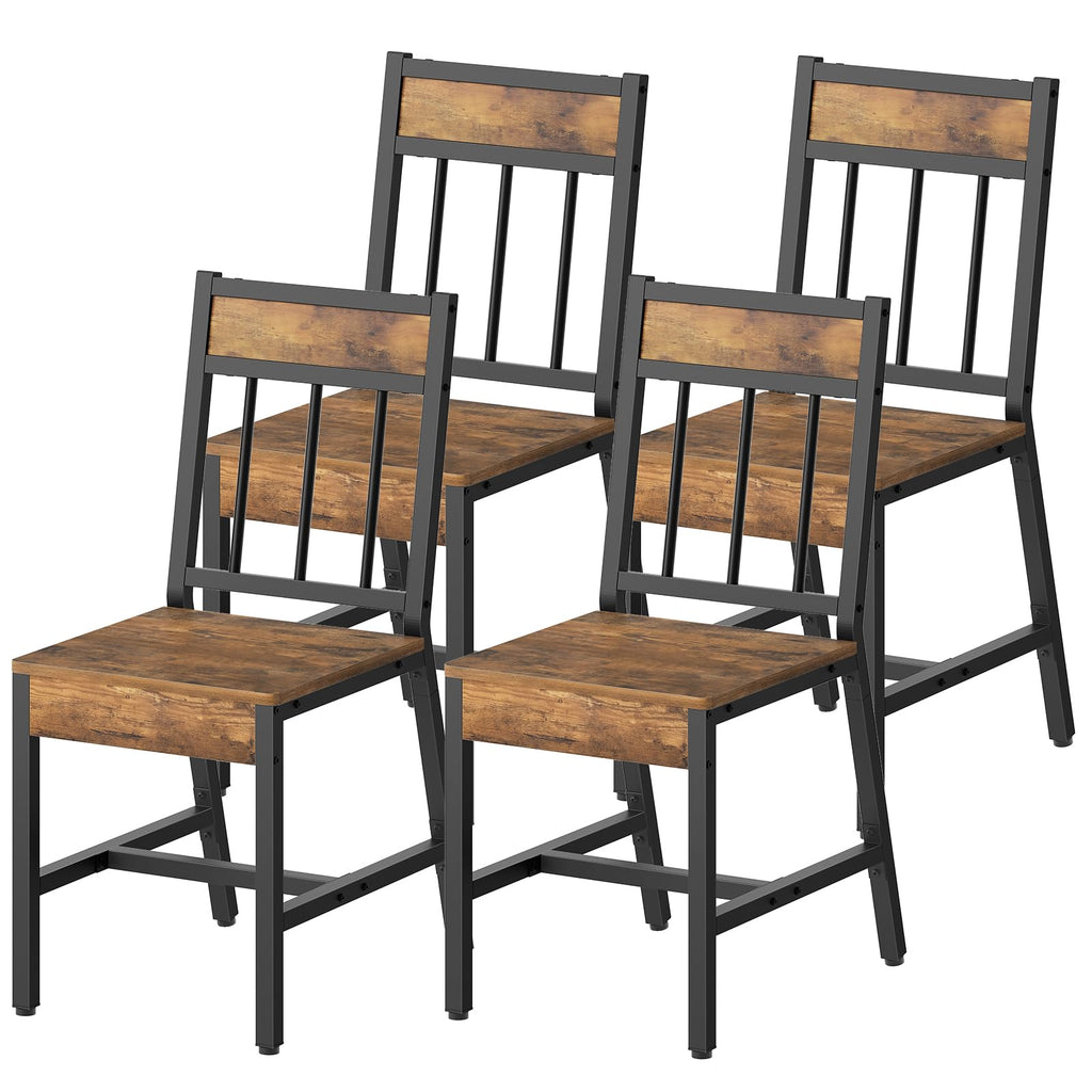 Dining Chairs Set of 4, Industrial Kitchen Chairs with Metal Frame, Slanted Back, Wooden Dining Chair Set, Rustic