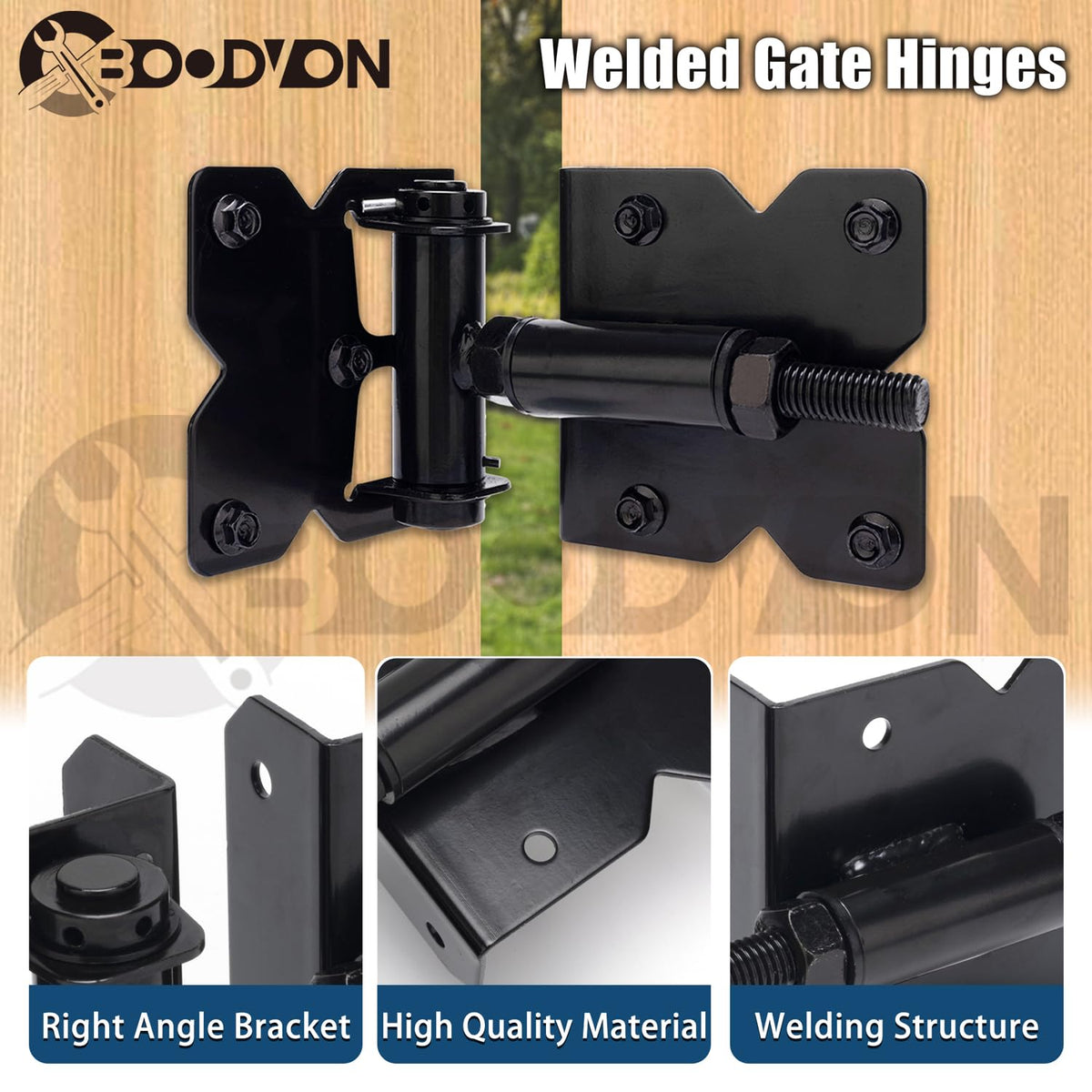 Heavy Duty Self Closing Gate Hinges for Wooden Fences Gates, 90 Degree Adjustable Gate Door Hinges Hardware Kit for
