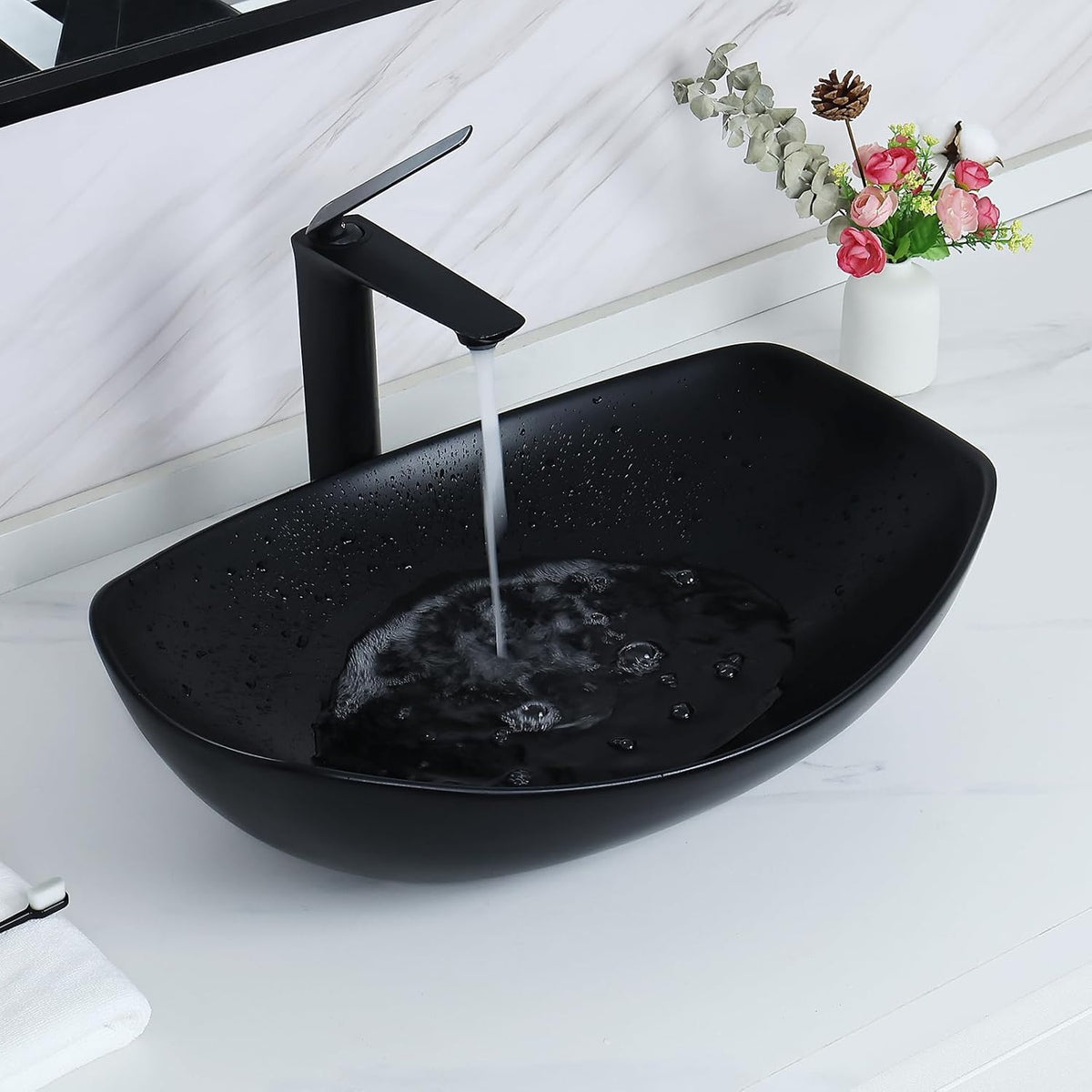22" x 15.7'' Large Matte Black Oval Vessel Sink with Pop Up Drain,Bathroom Vessel Sinks,Bathroom Sinks Above