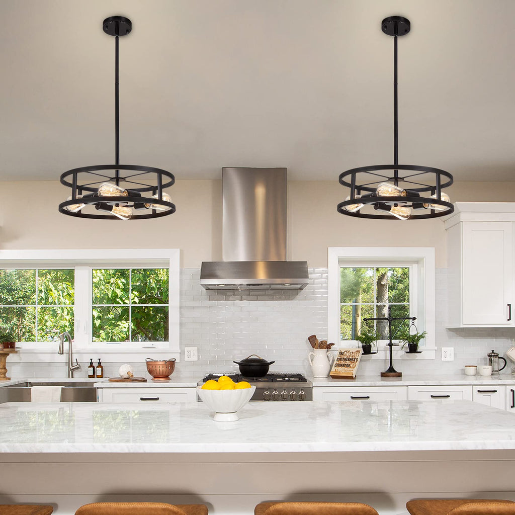 Black Semi Flush Mount Ceiling Light, Industrial Farmhouse Sloped Lights Fixture, Adjustable Height Metal Lighting