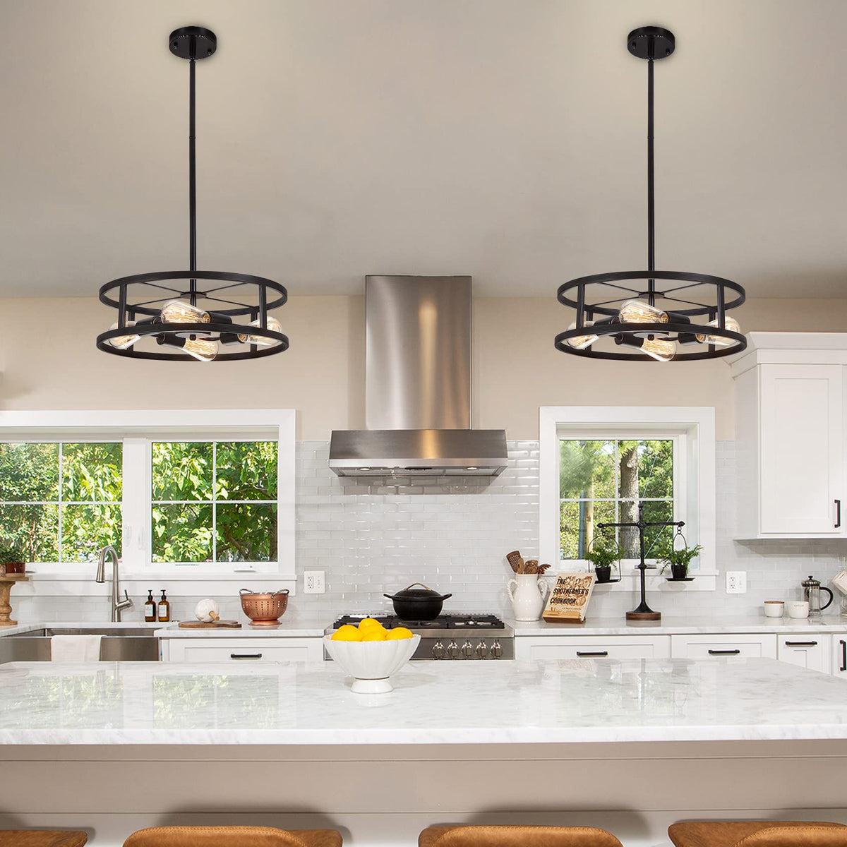 Black Semi Flush Mount Ceiling Light, Industrial Farmhouse Sloped Lights Fixture, Adjustable Height Metal Lighting