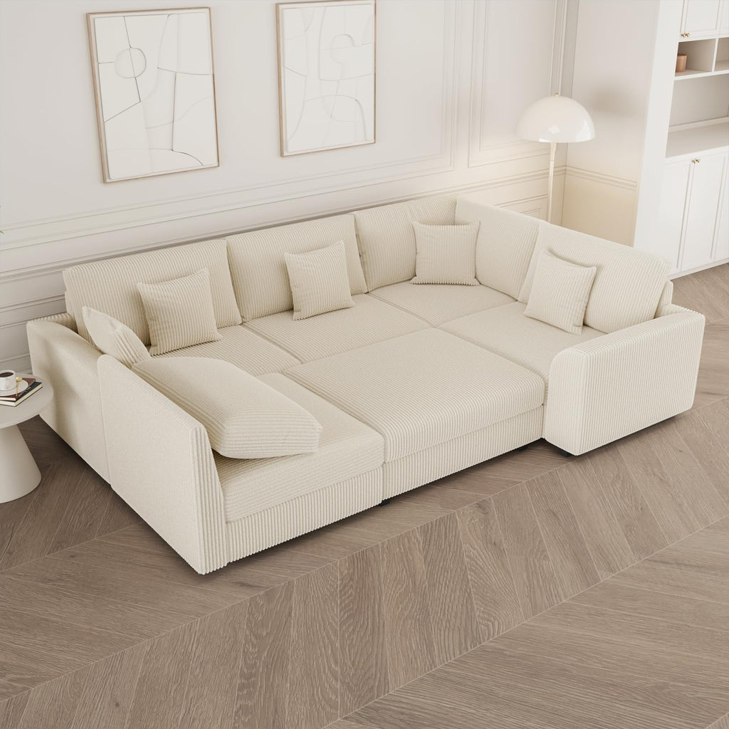 146" Modular Sectional Sofa, 6-Piece U-Shaped Couch with Ottoman
