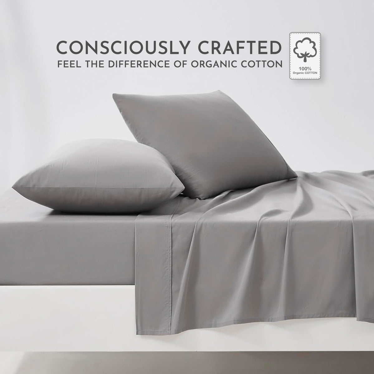 Closet Organic Cotton Sheets, Bed Sheets - Breathable, Dark Gray