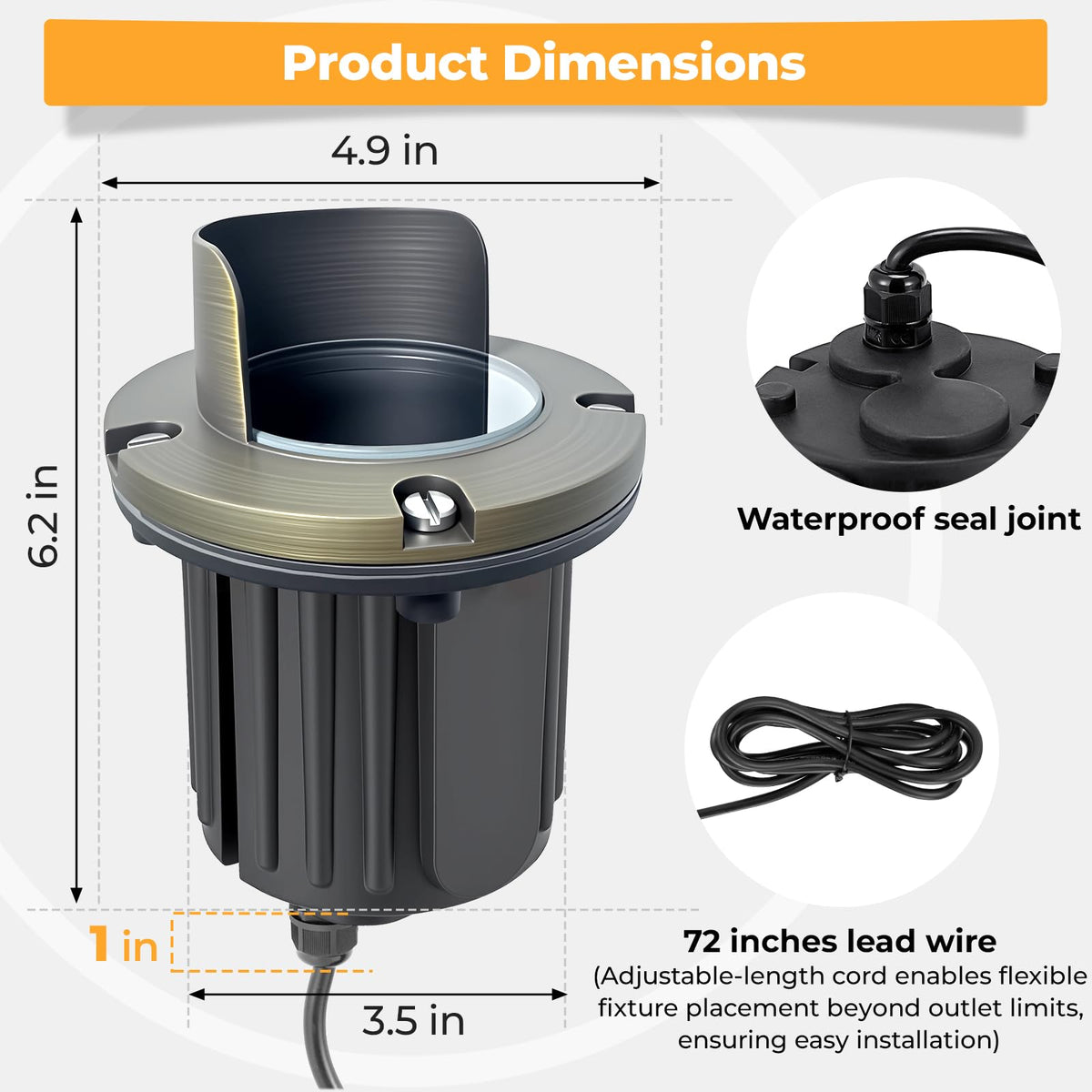 Brass Well Lights Outdoor 12-Pack, 12V Shielded LED Low Voltage In-Ground Landscape Lighting for Yard, Waterproof