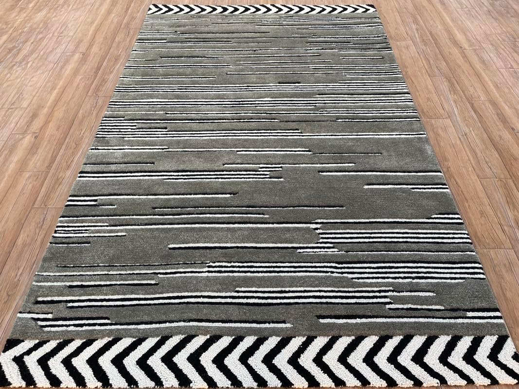 Crafted with Care: Premium Hand-Tufted New Zealand Wool Carpets for Area Rugs (Rectangular) Grey/Black1