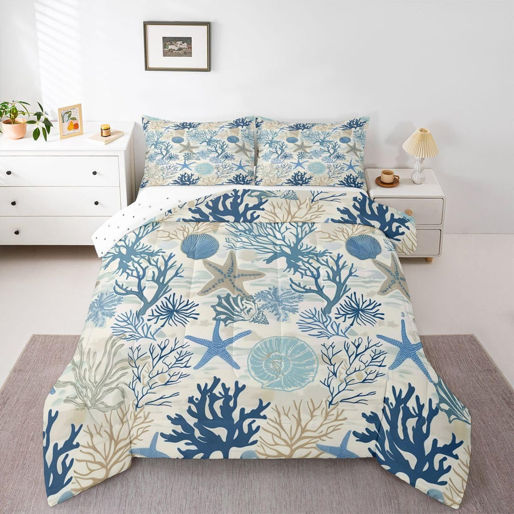 Starfish Seashell Conch Comforter Set 3 Pcs