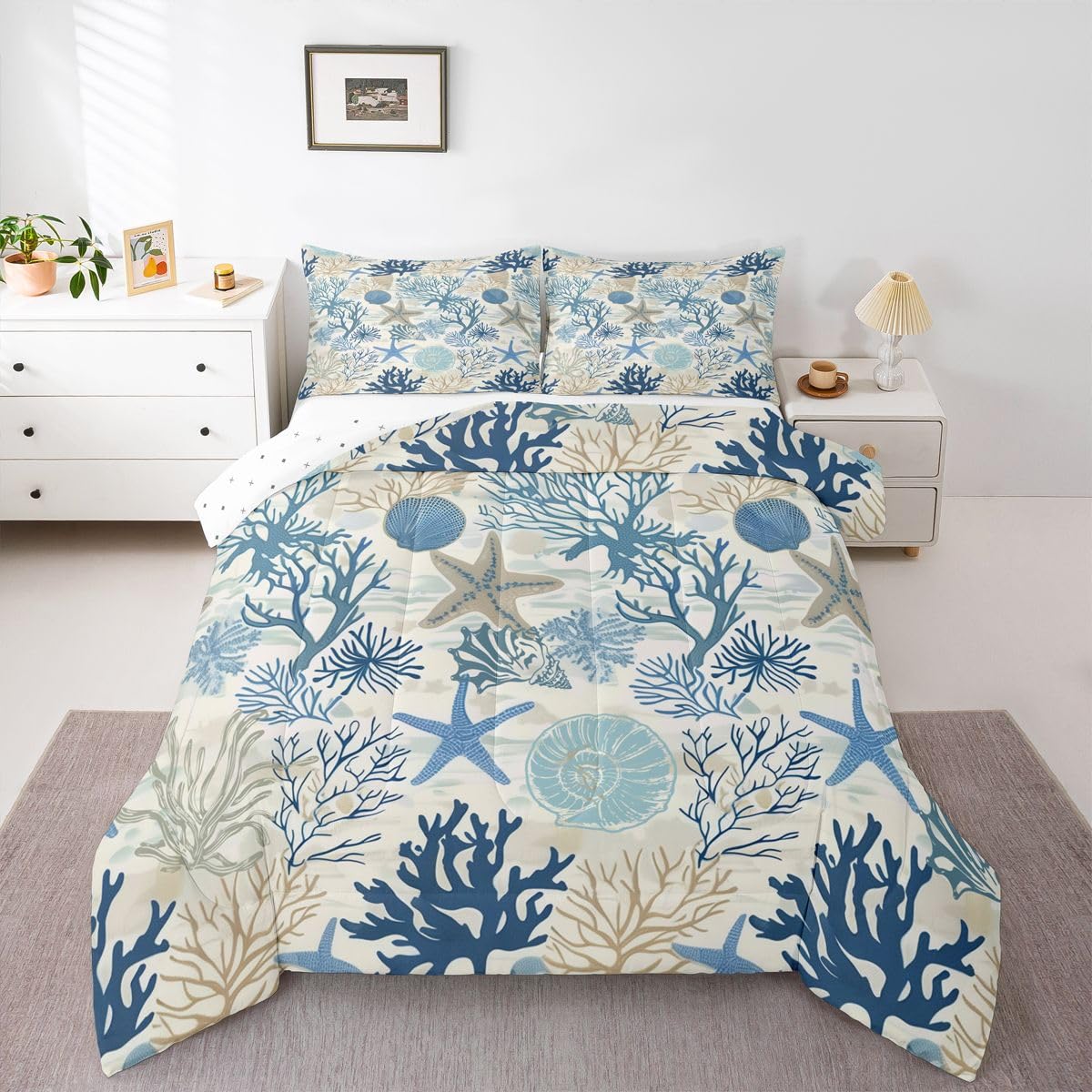Starfish Seashell Conch Comforter Set 3 Pcs