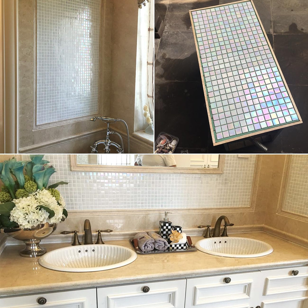 11.5sq.ft Iridescent White Glass Mosaic Tile , Pool, Backsplash
