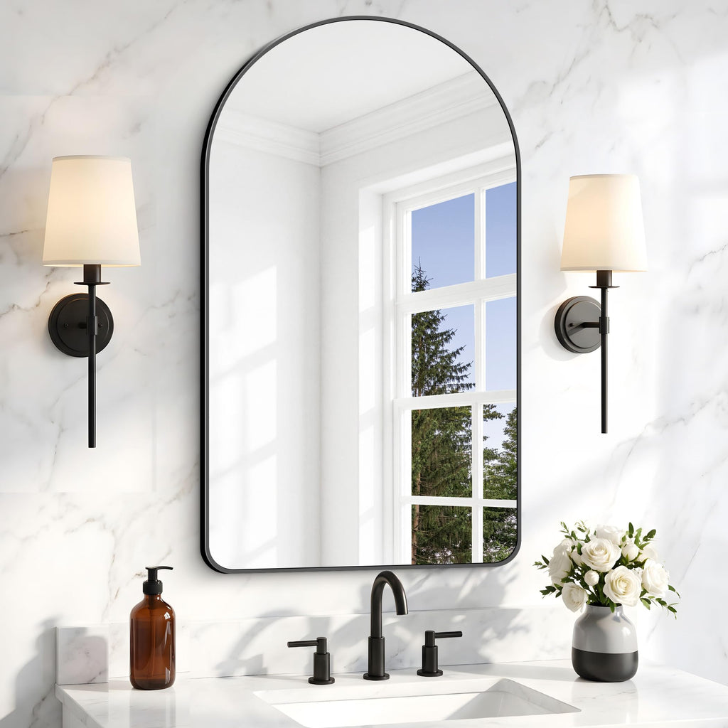 Arched Wall Mirror, 22x36 inch Black Arched Mirror Bathroom