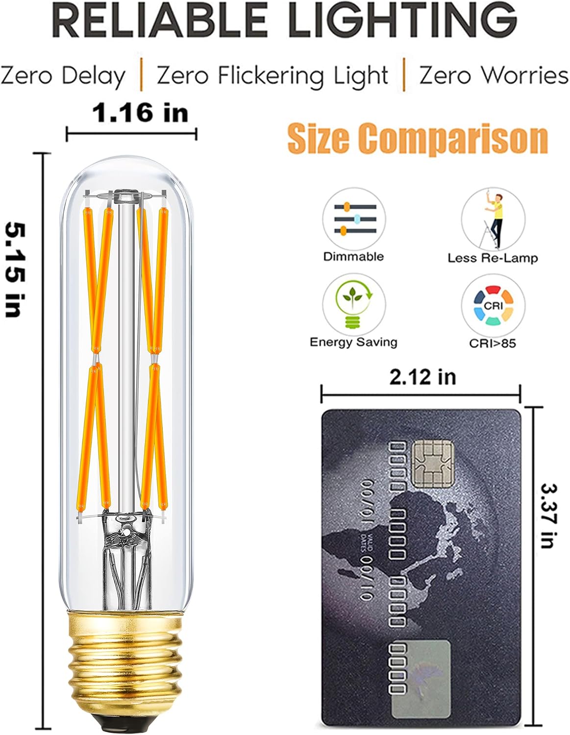 T10 Led Bulb 8W Dimmable E26 Led Tubular Bulbs Soft White 3000K E26