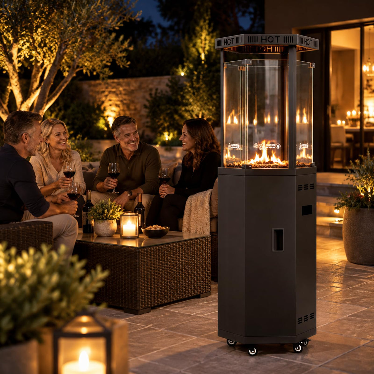 Outdoor Patio Heater, 41, 000 BTU Propane Glass Flame Tower with Wheels