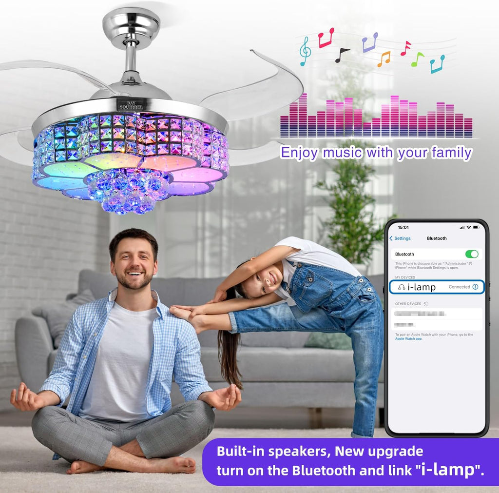 Retractable Ceiling Fan with Light & Remote