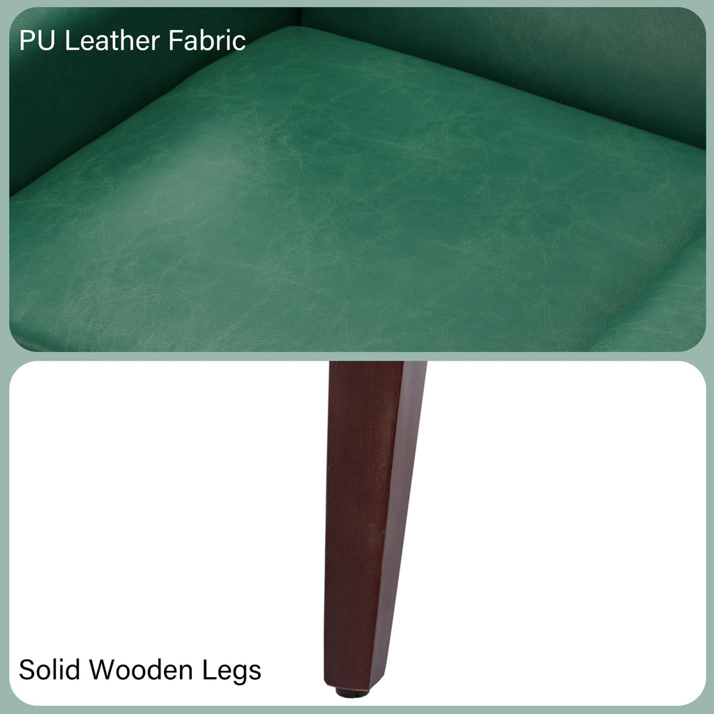Mid-Century Modern Faux Leather Accent Chair, Green, Set of 2