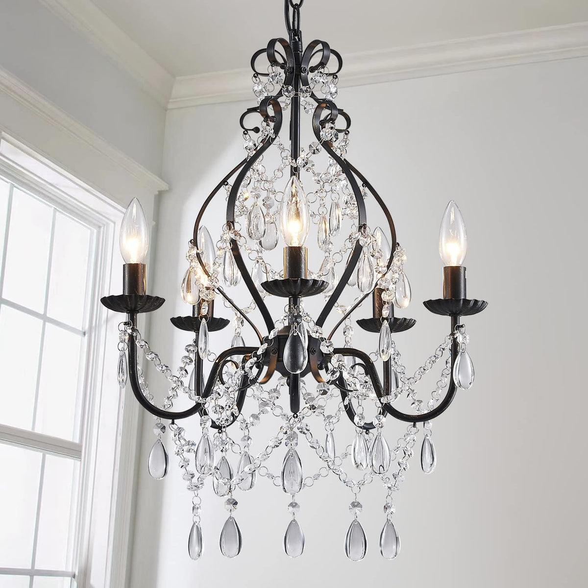 Five-Light Rustic Crystal Chandelier for Dining Rooms and Entry Halls