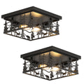 2 Pack Flush Mount Ceiling Light, 11" Rustic Square Ceiling Light