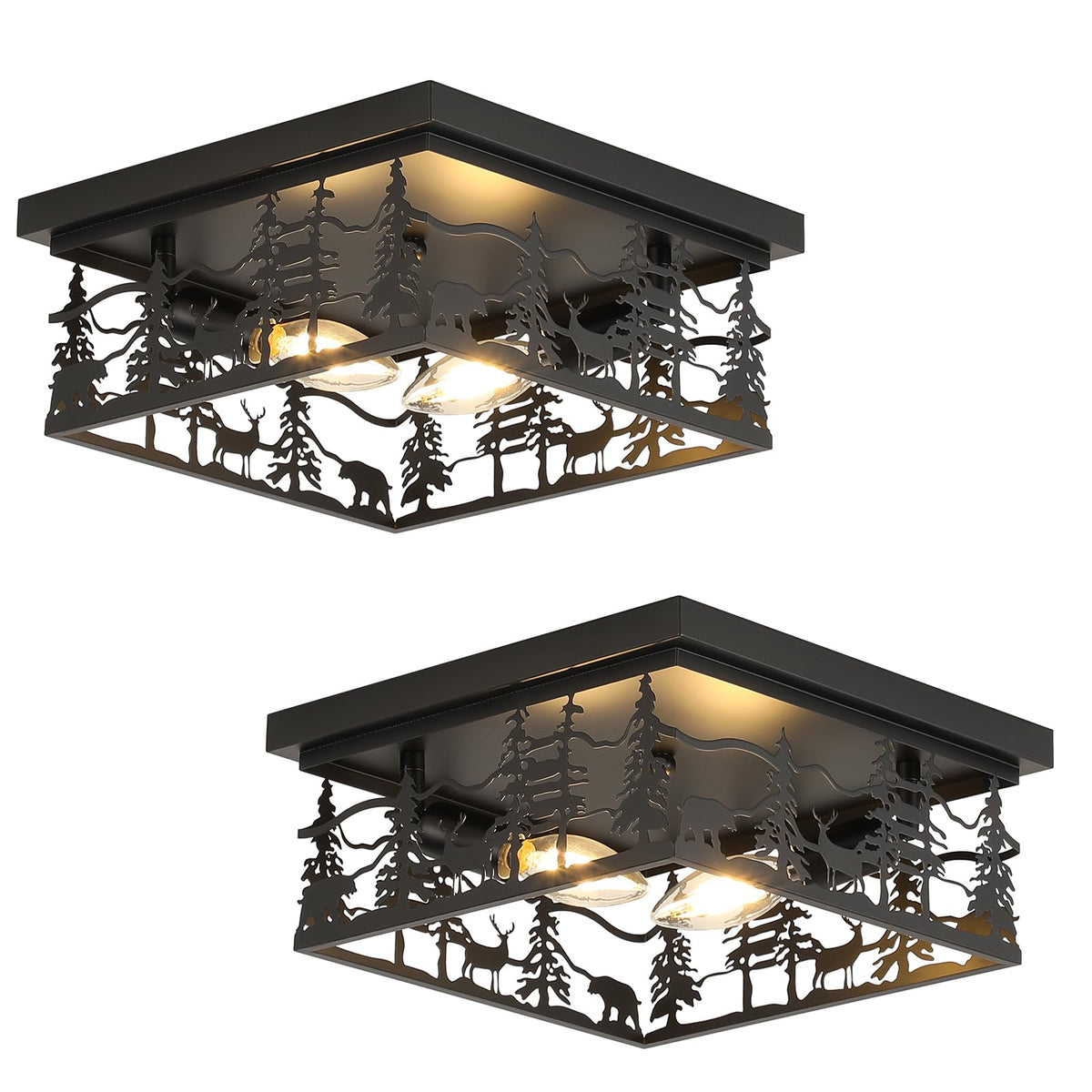2 Pack Flush Mount Ceiling Light, 11" Rustic Square Ceiling Light