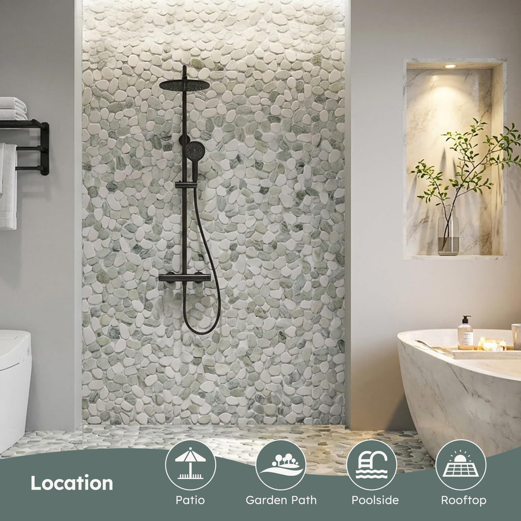Stone for Shower Floor, Emerald Green Oval, 4 Sheets