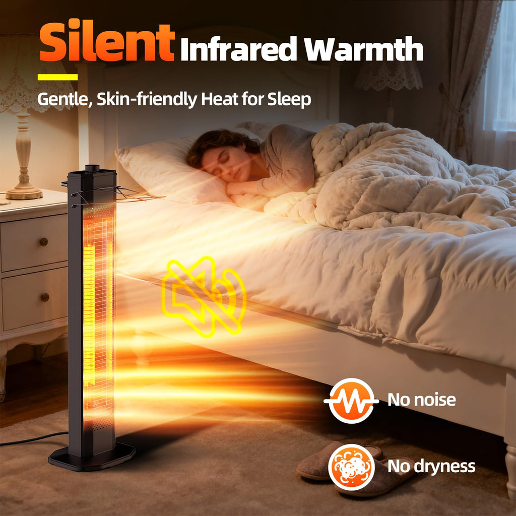 Outdoor Electric Patio Heater, 34- inch Outdoor Electric Patio Heater, 1500W Instant Heating, 3 Heat Levels, Tip-Over