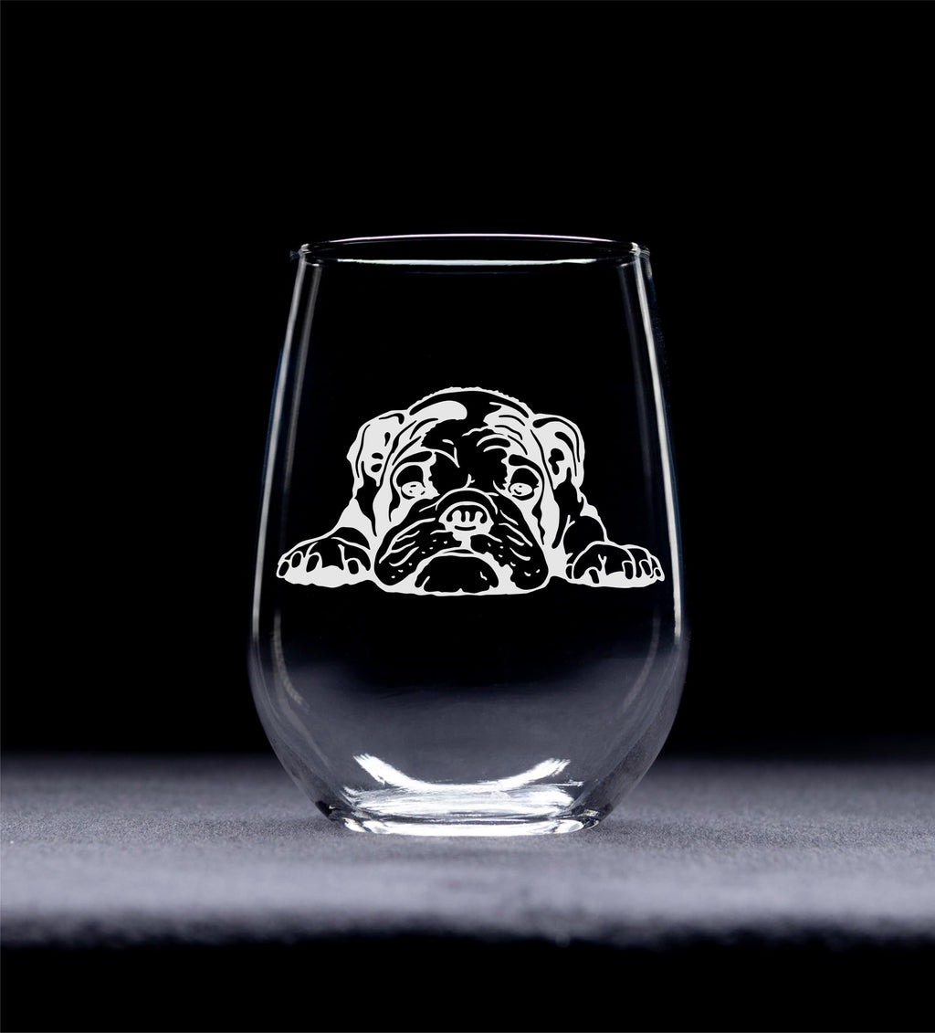 English Bulldog Stemless Wine Glass - Dog Lover Gift for Women and Men