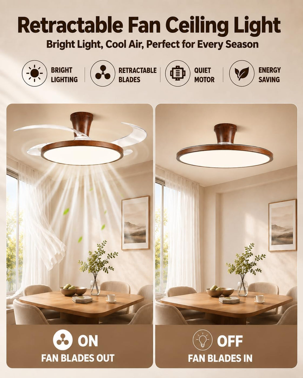 42" Chandelier Retractable Ceiling Fan with Light & Remote