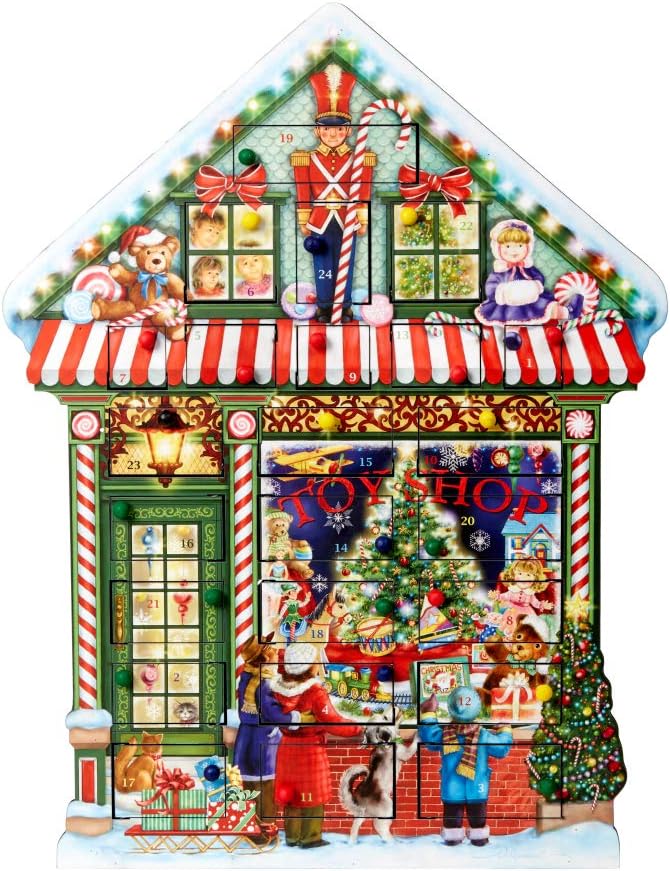 Toy Shop Wooden Advent Calendar - Countdown to Christmas Year After Year with this Family Heirloom - 15" x 20"