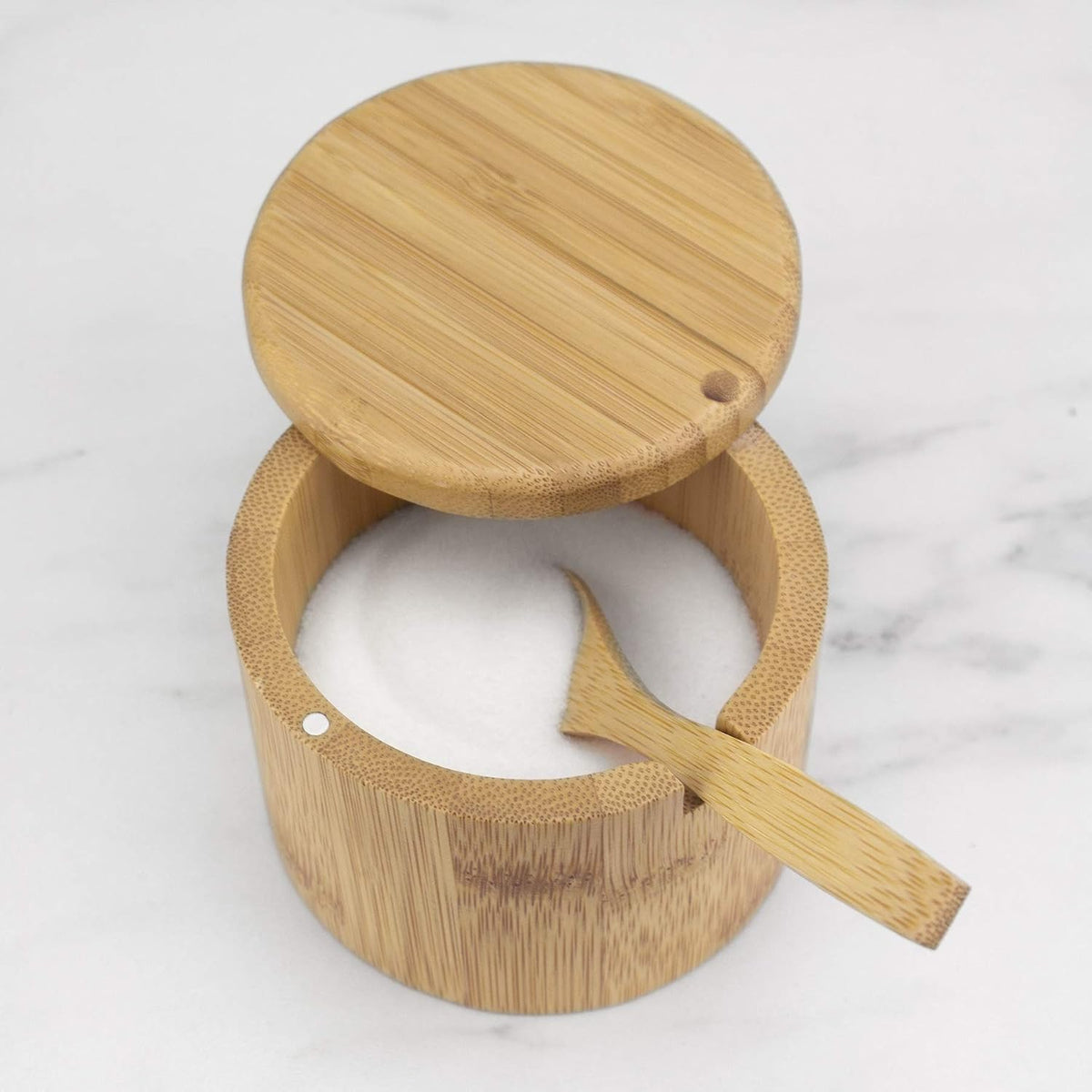 Little Dipper Salt Cellar Bamboo Storage Box with Magnetic Swivel Lid, 6 Ounce Capacity, Includes Salt Spoon