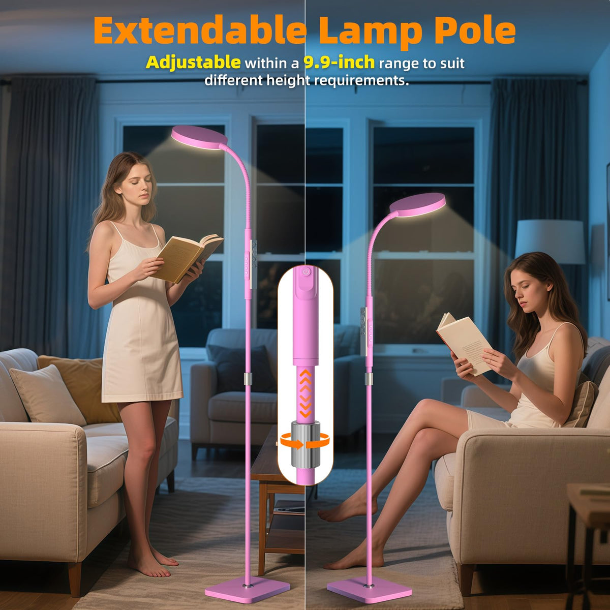 Floor Lamp, Adjustable Height Floor Lamps Bedroom, 120 LED Super Bright Standing Lamp Remote Control Dimmable