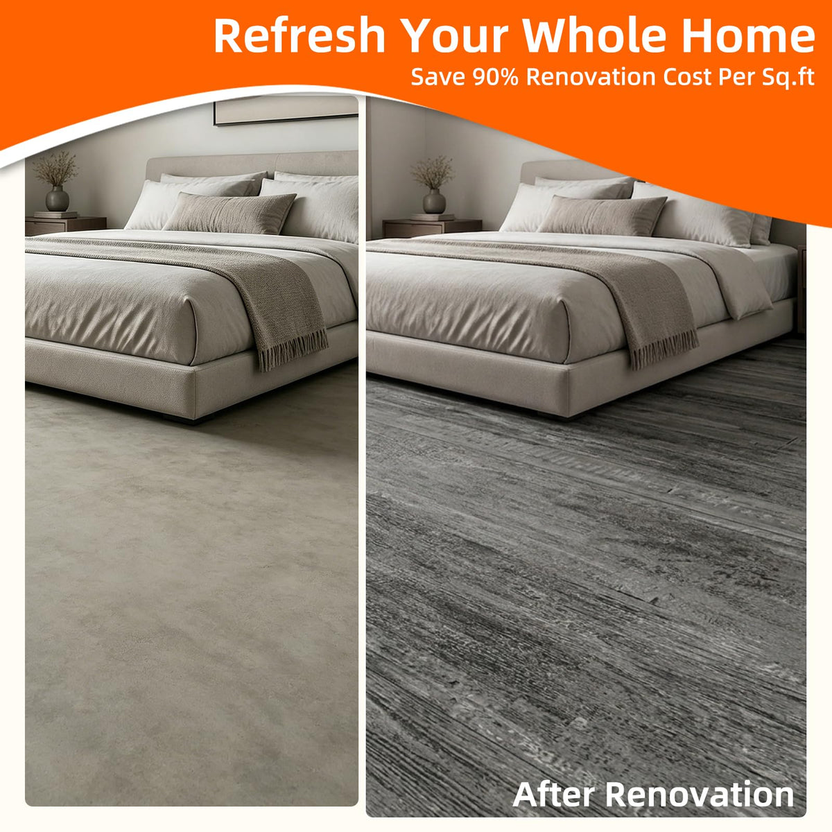 36-Pack Peel and Stick PVC Floor Tiles (54 Sq.Ft), Grey