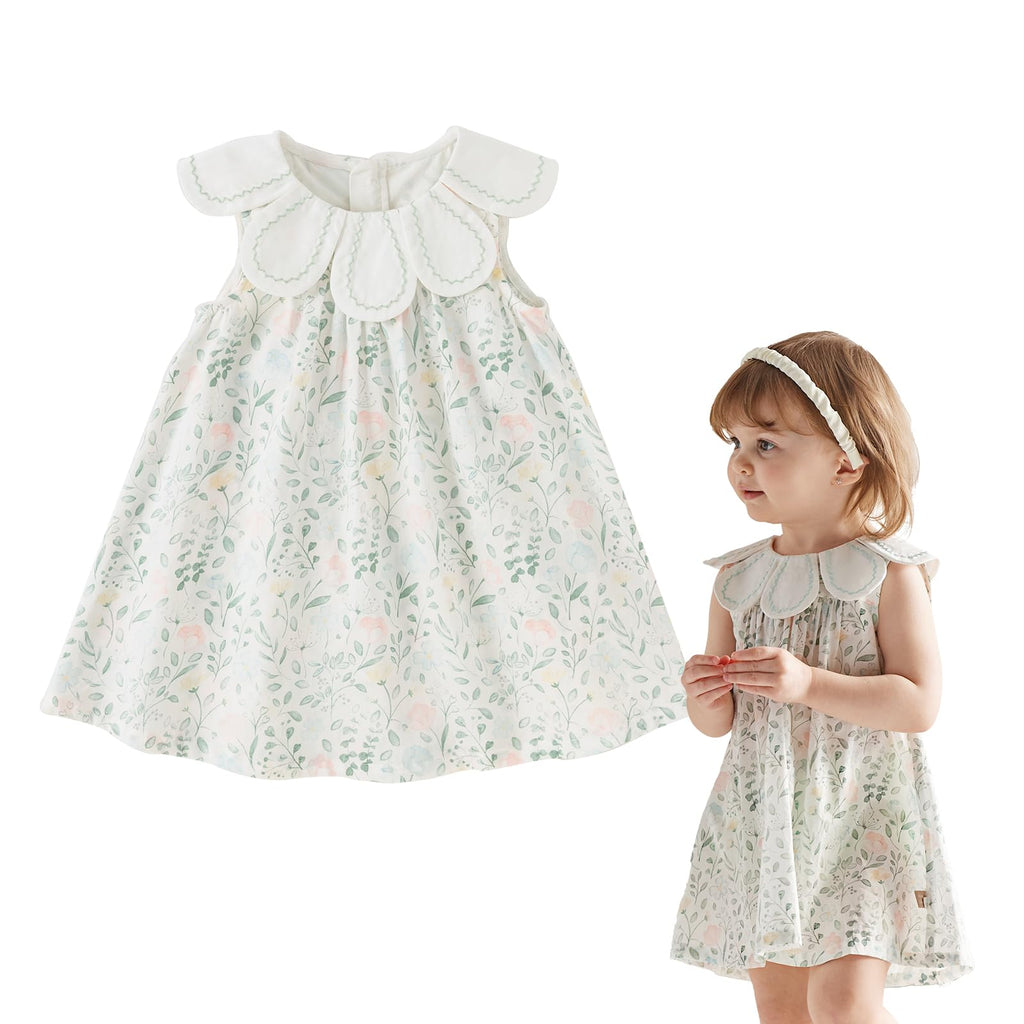 Toddler Girl Floral Smocked Dress Vintage Cotton Playwear Dress