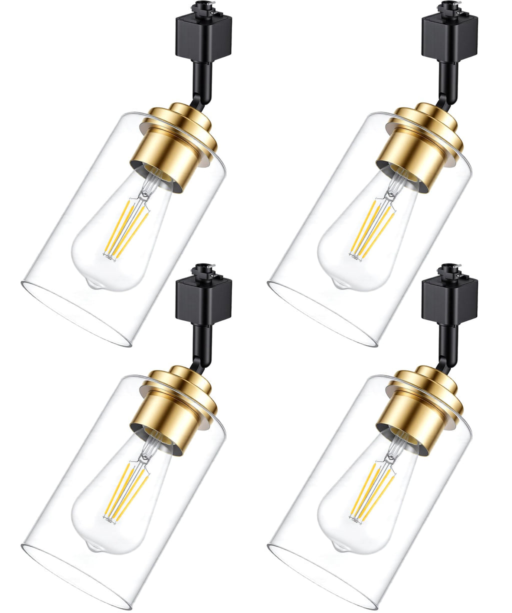 4 Pack H Type Track Lighting Heads, E26 Clear Glass, Black Gold