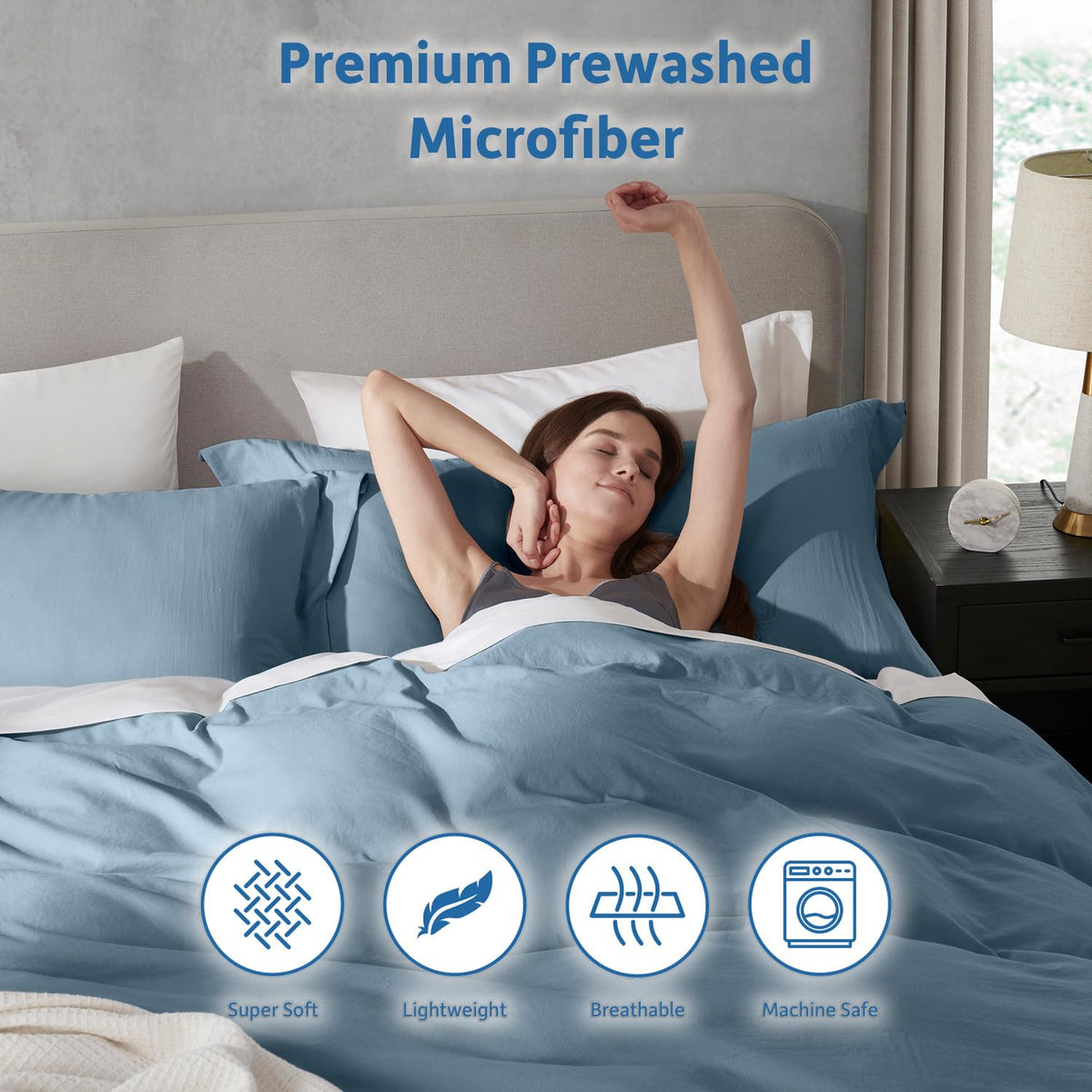 Prewashed Duvet Cover Set, Stone Blue