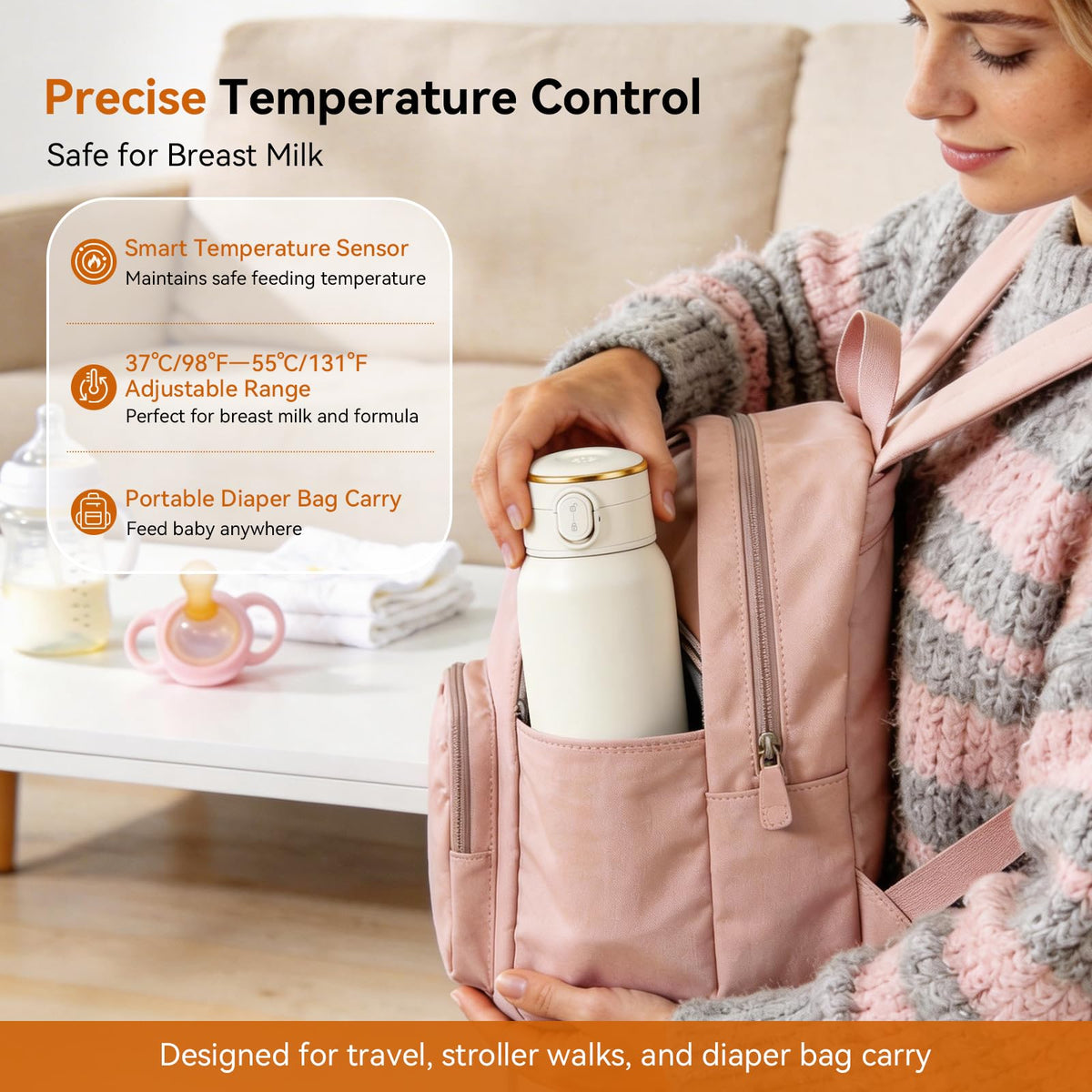 Portable Milk Warmer for Night Feeding, Heating for Breastmilk in 2-Min, Milk & Water Bottle Warmer with 18000mAh