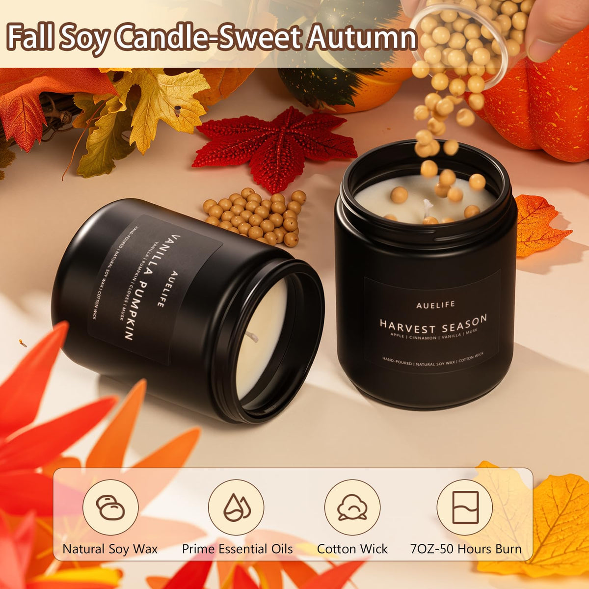 Fall Candle Set Scented, Soy Wax, 4 Pack 28 oz