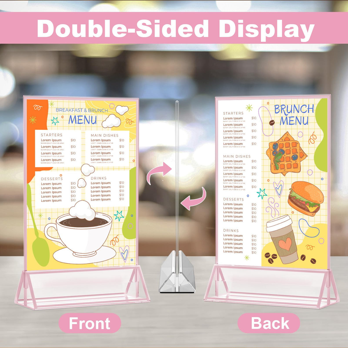12 Pack Acrylic Sign Holder 5 x 7, Double-Sided Stand up Table Top Sign Holders, Pink Acrylic Picture Frame Menu