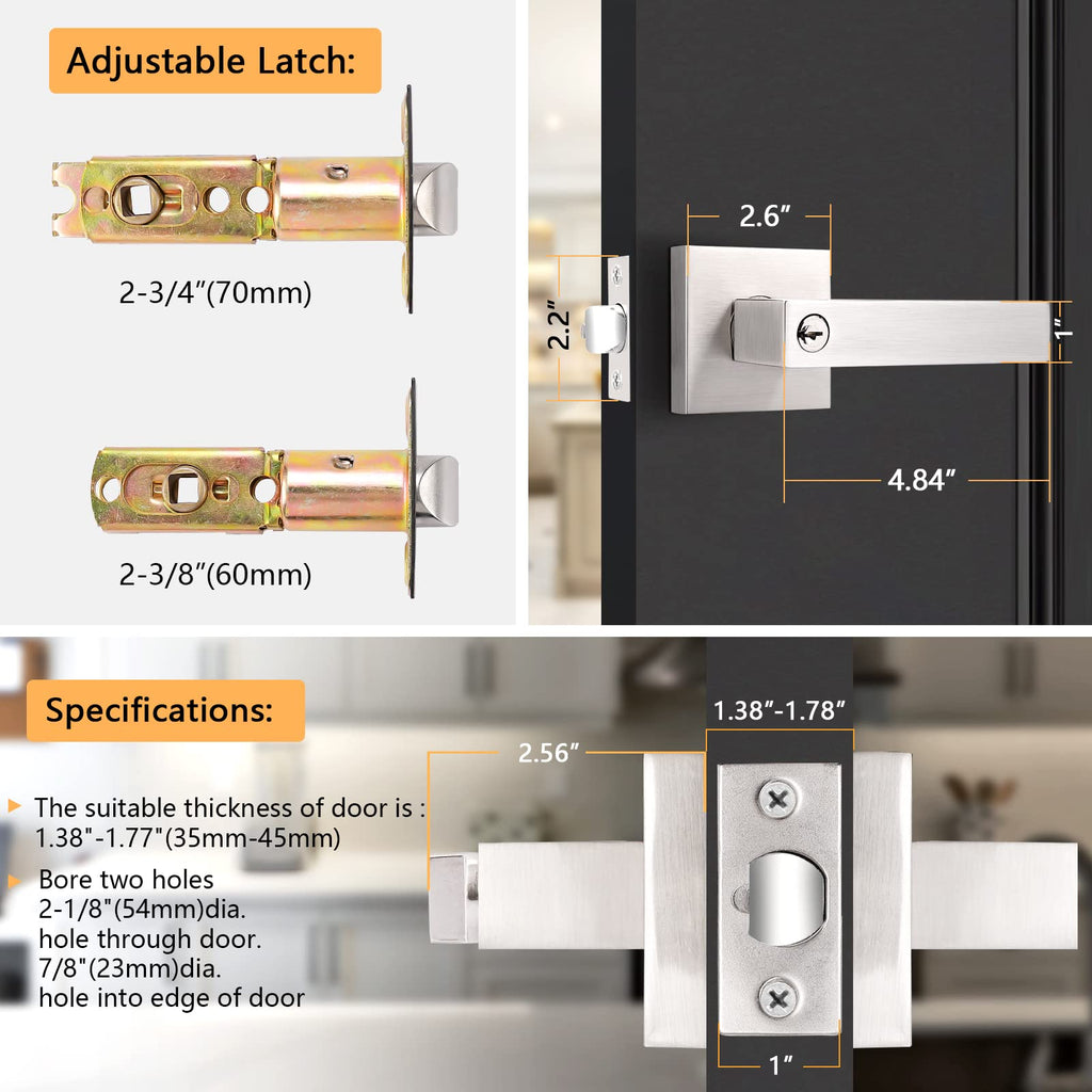 Entry Door Levers Brushed Nickel with Different Keys, Heavy Duty Hardware for Exterior Front and Back Door,Lockable