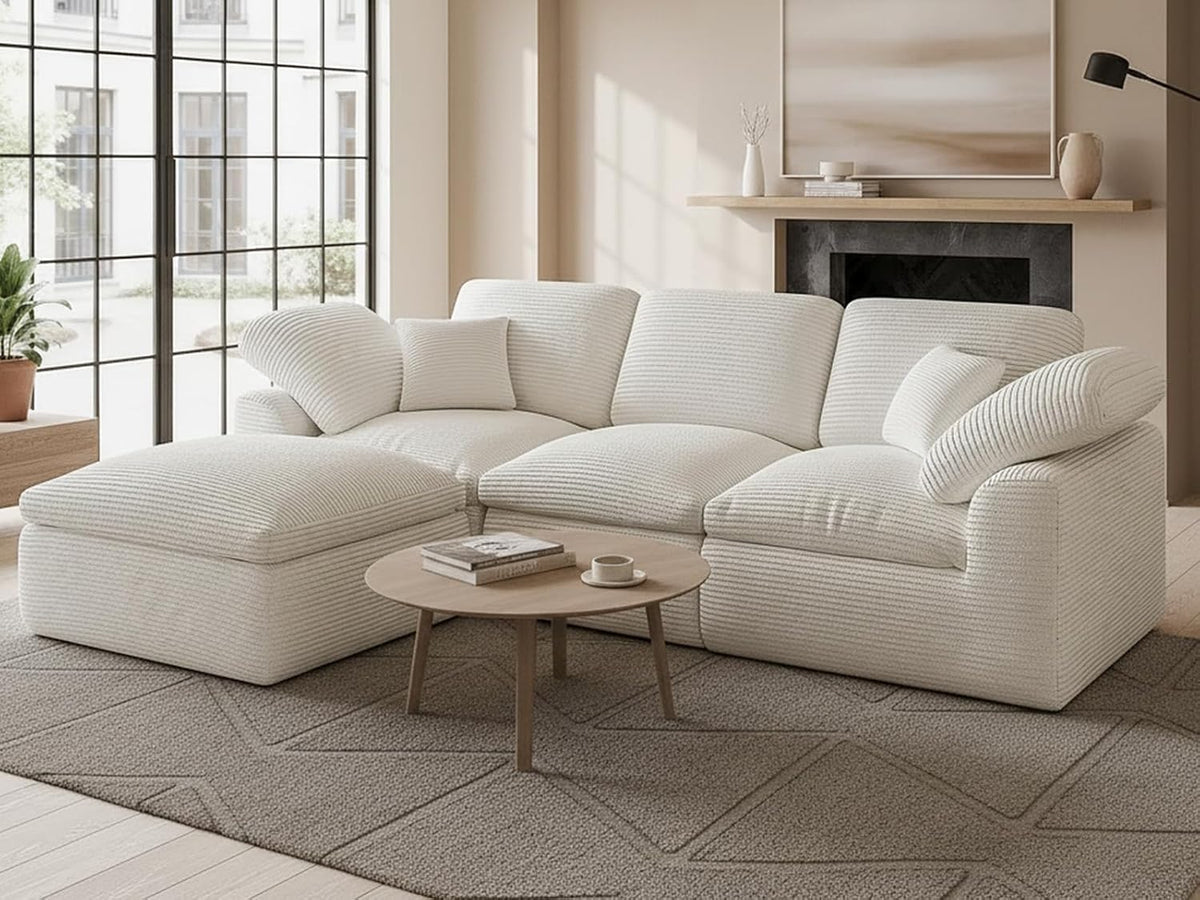 Cloud Sectional Couches for Living Room, 4 Seater Cloud Modular Couch, Boneless Comfy Sofa for Apartment