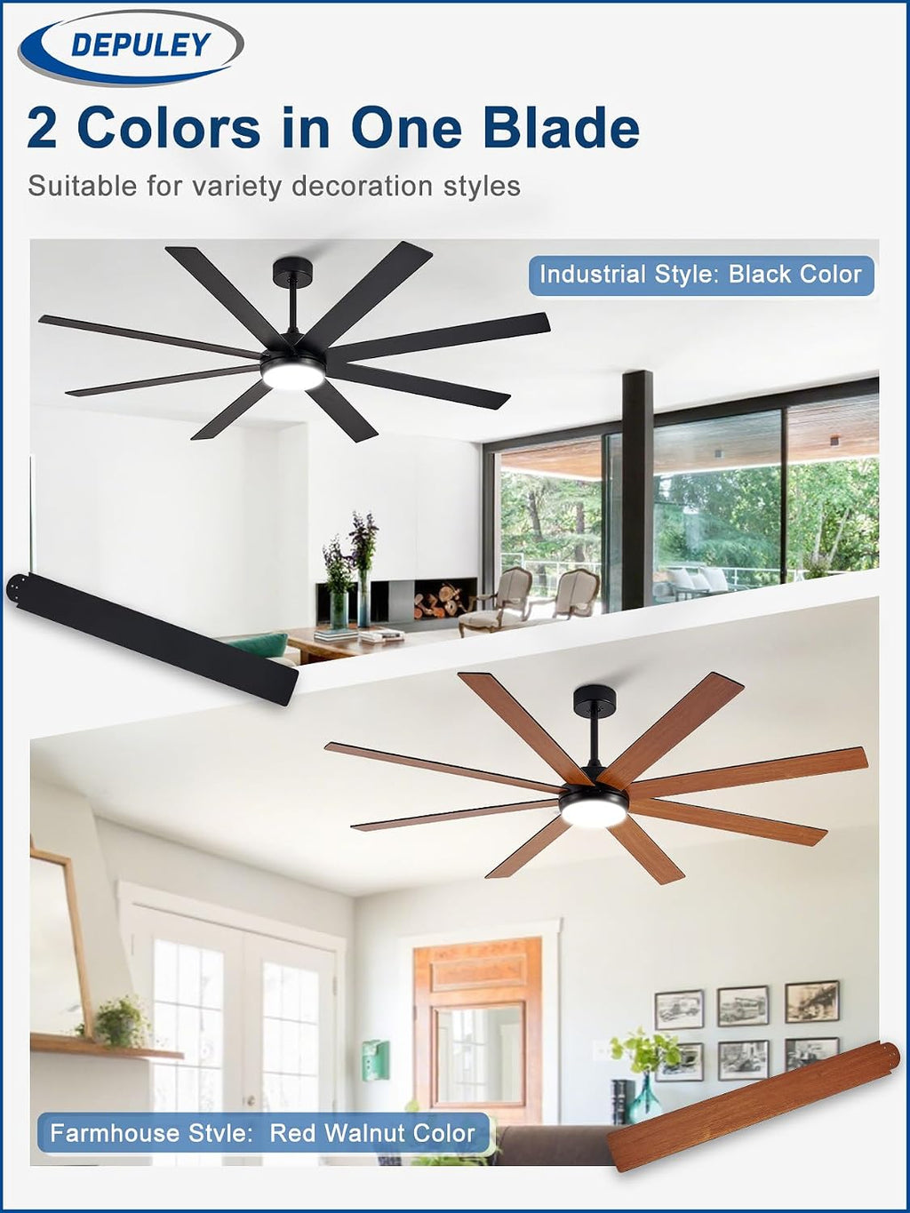 72" Black Indoor/Outdoor Ceiling Fan with Light