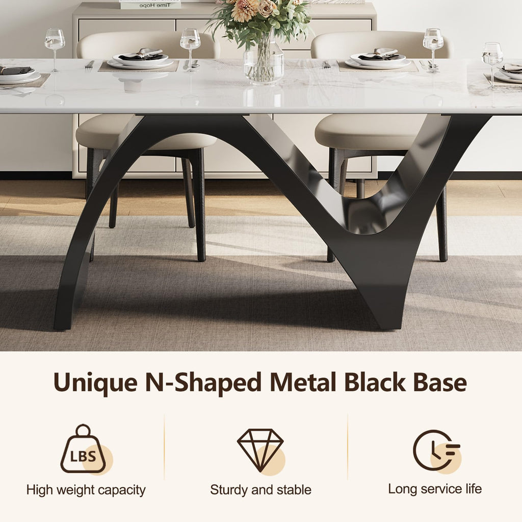 86" Modern Rectangular Dining Table for 8-10, Glossy Sintered Stone Top