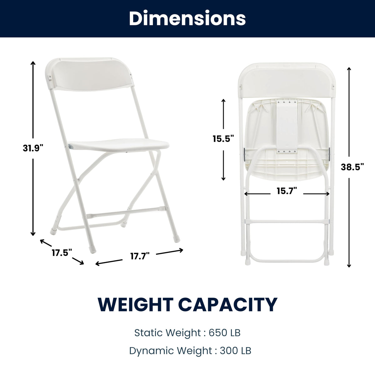 White Plastic Folding Chair Steel Frame Commercial High Capacity Event Chair Lightweight Set Wedding Party Picnic