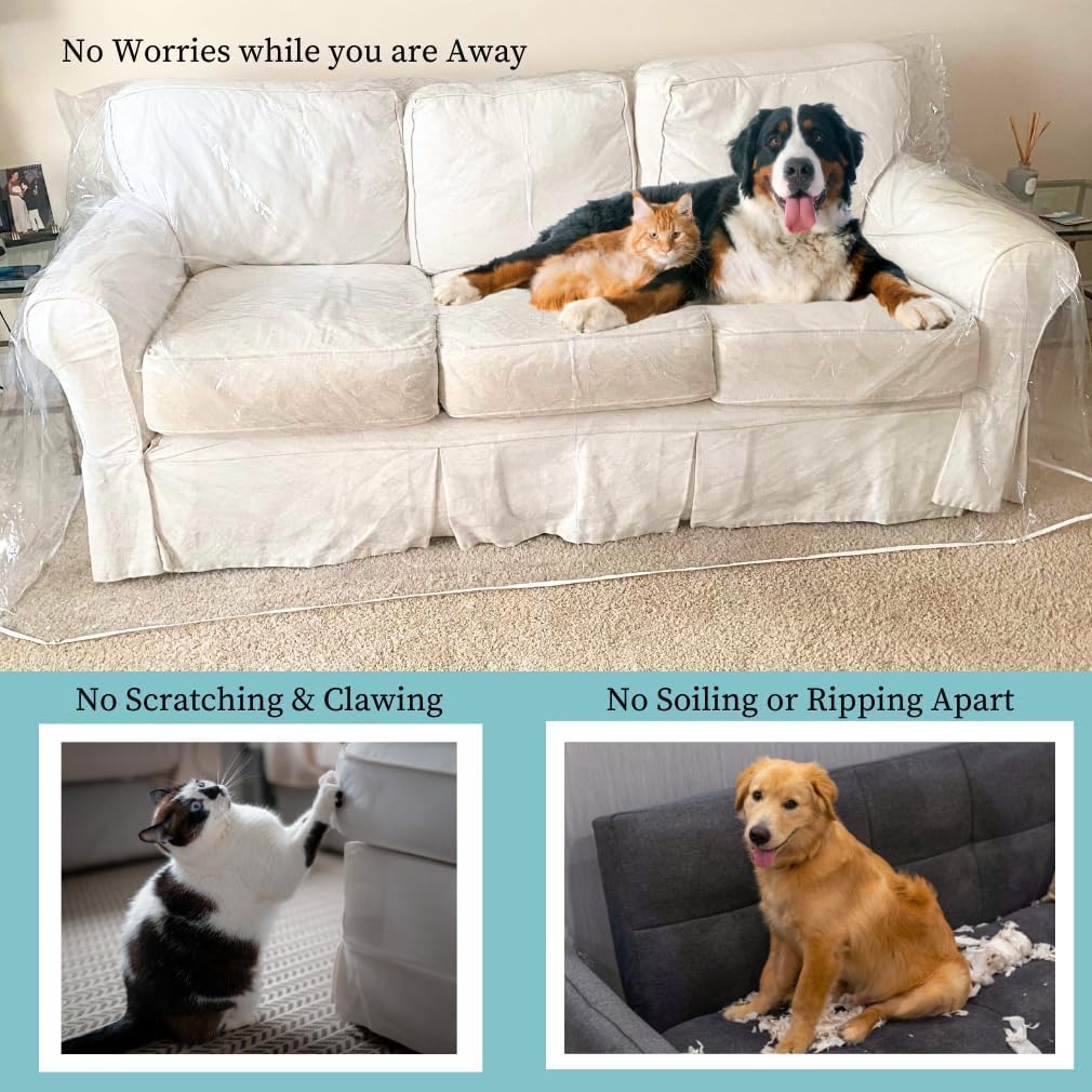 Clear Vinyl Couch Cover, Waterproof 3-Seat Sofa Protector