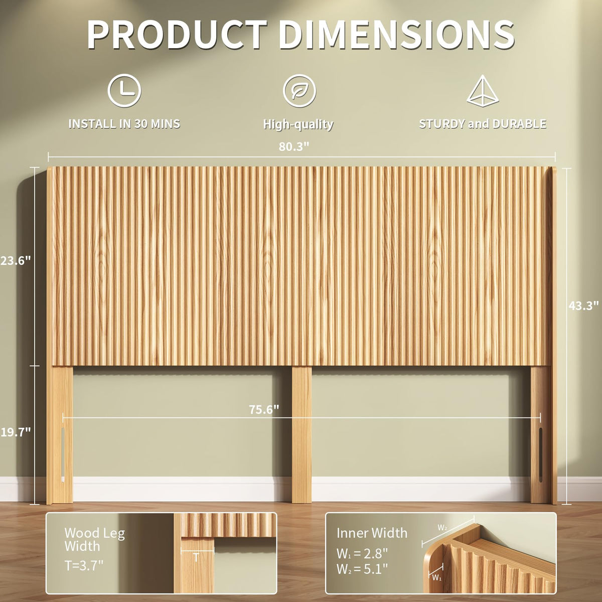 80.3'' Wood Headboard with Charging Stations, Modern Wall Mounted Headboards, Farmhouse Bed headboard Only