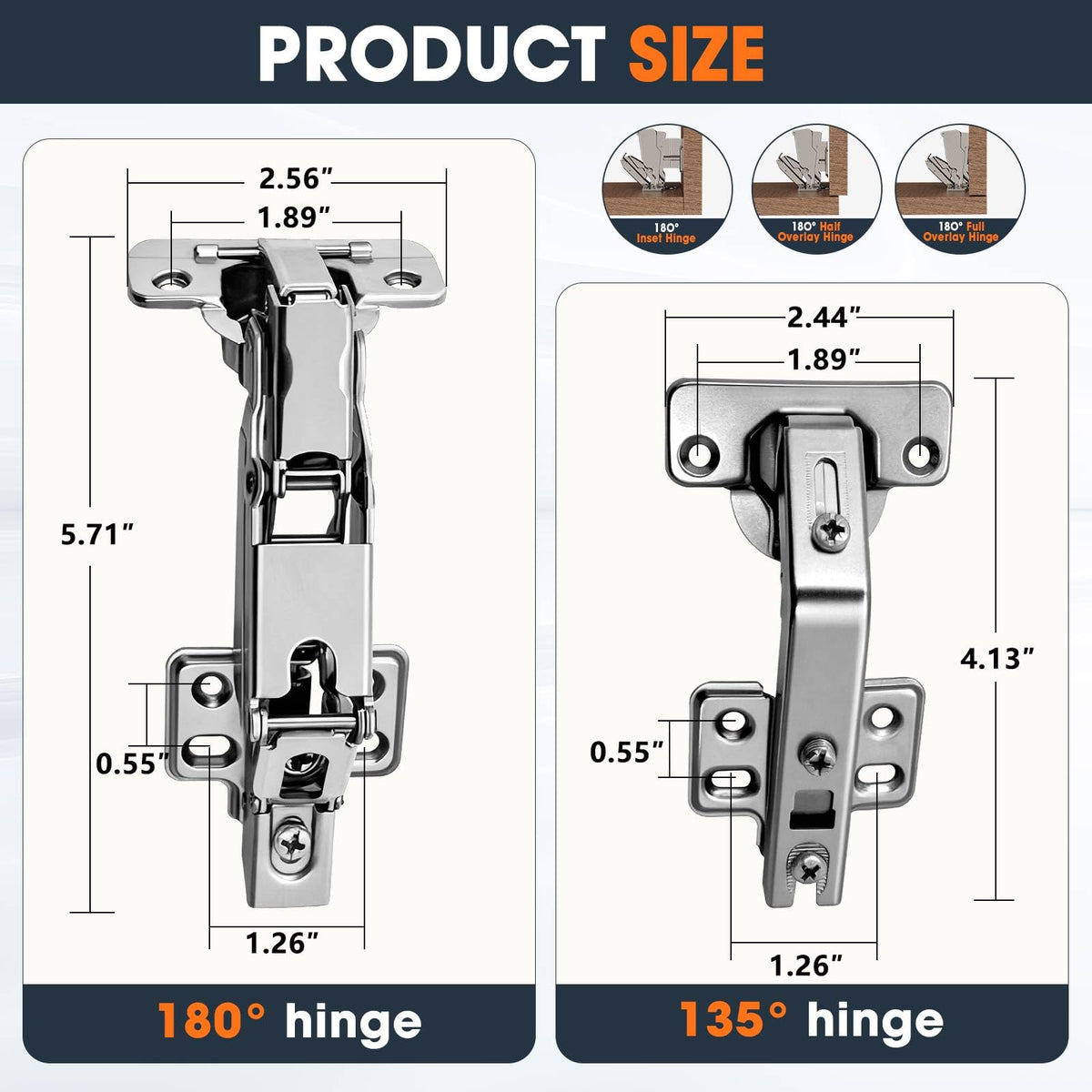 Lazy Susan Hinges, 180° & 135° Inset Corner Cabinet Hinges 8PCS